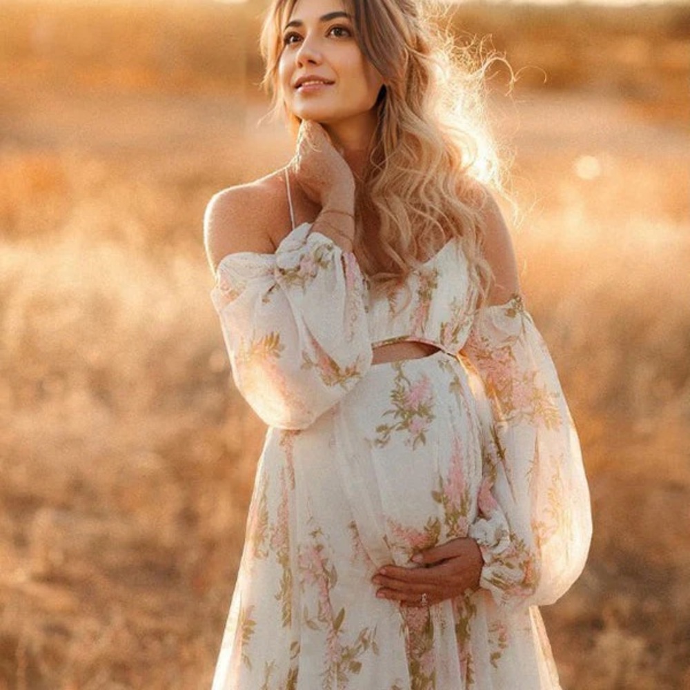 Floral Off-Shoulder Maternity Dress